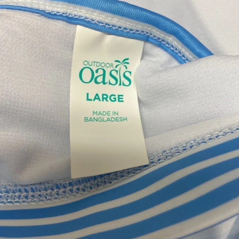 Light Blue Stripe Bathing Swim Suit Top with Ruffle Womens Swimwear Size Large